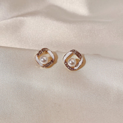 Elegant Hollow Square Pearl Drops