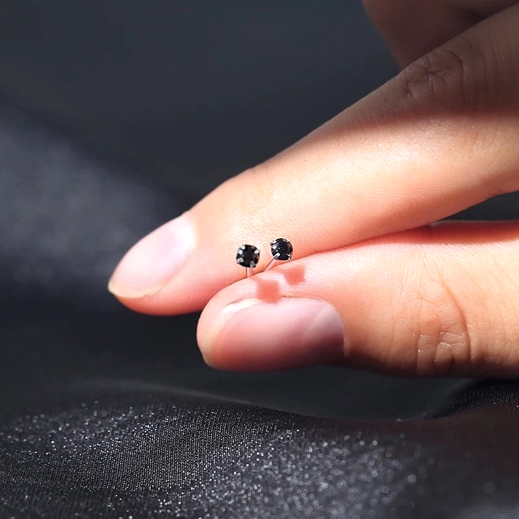 Black Silver 2.5mm S925 Earrings Studs