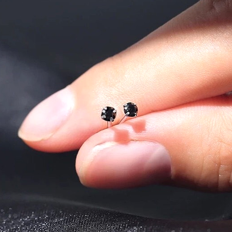 Black Silver 2.5mm S925 Earrings Studs