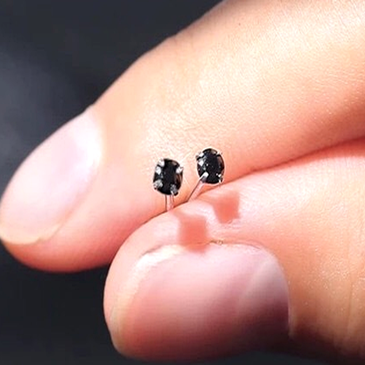 Black Silver 2.5mm S925 Earrings Studs