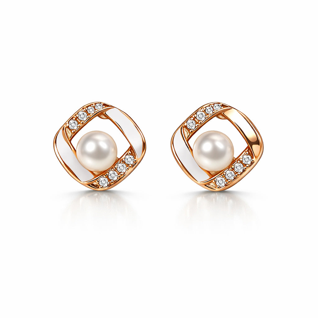 Elegant Hollow Square Pearl Drops