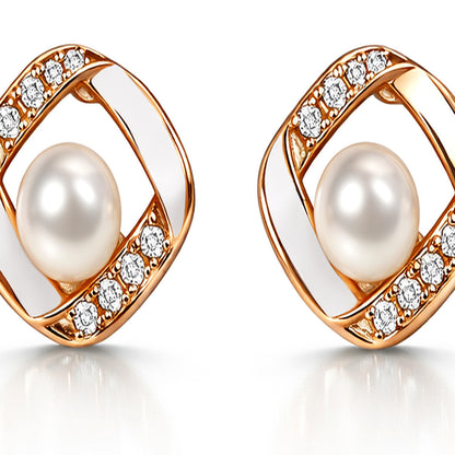 Elegant Hollow Square Pearl Drops