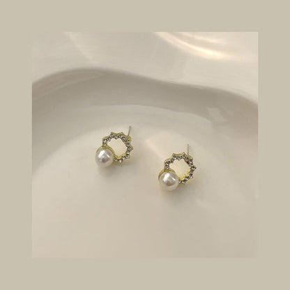 Rhinestone Pearl Bow Drops