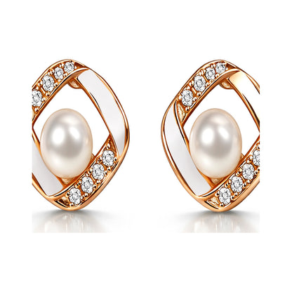 Elegant Hollow Square Pearl Drops