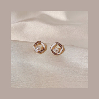 Elegant Hollow Square Pearl Drops